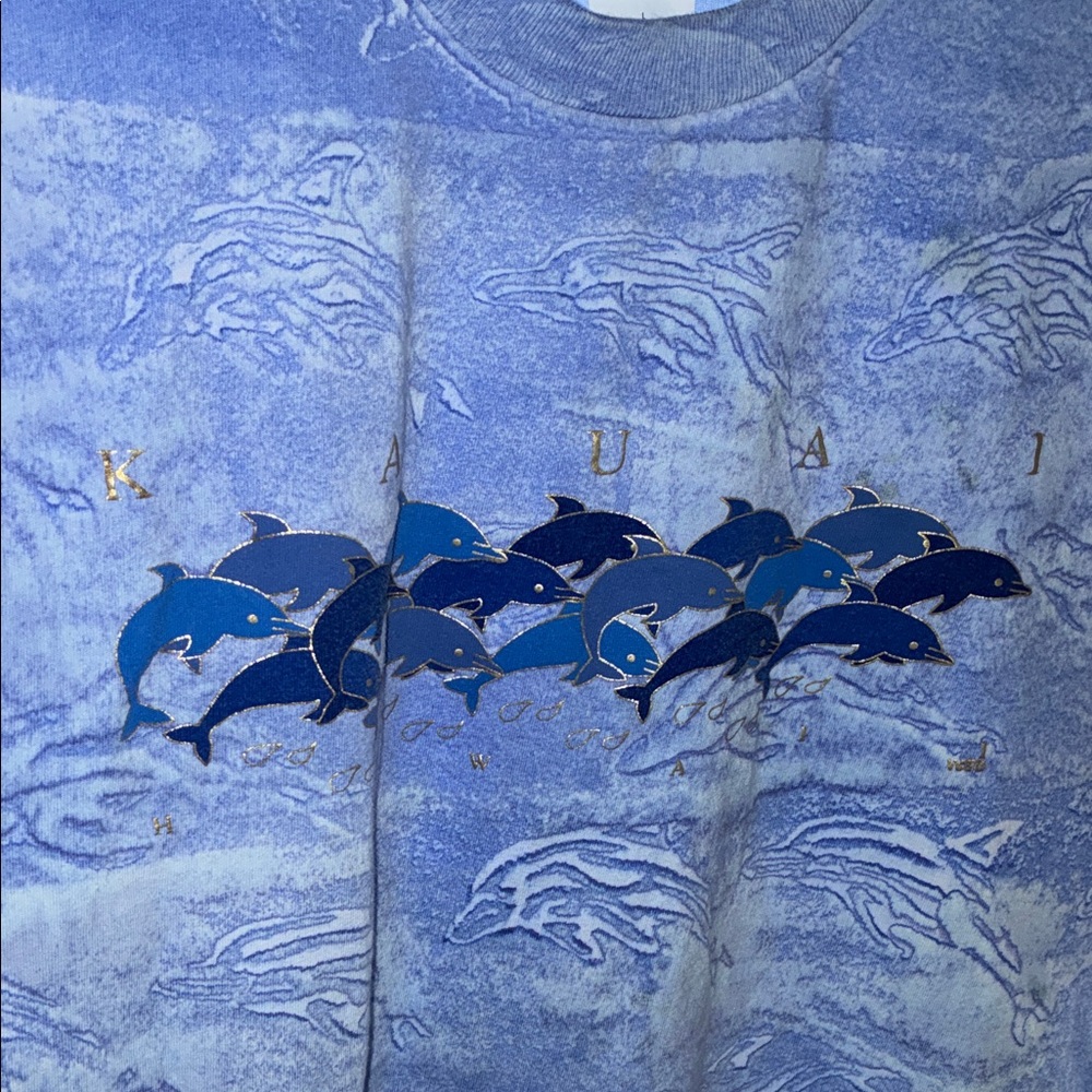 KAUAI Hawaii— Woman’s Blue Dolphin Print Shirt (Sz L) - Picture 6 of 6